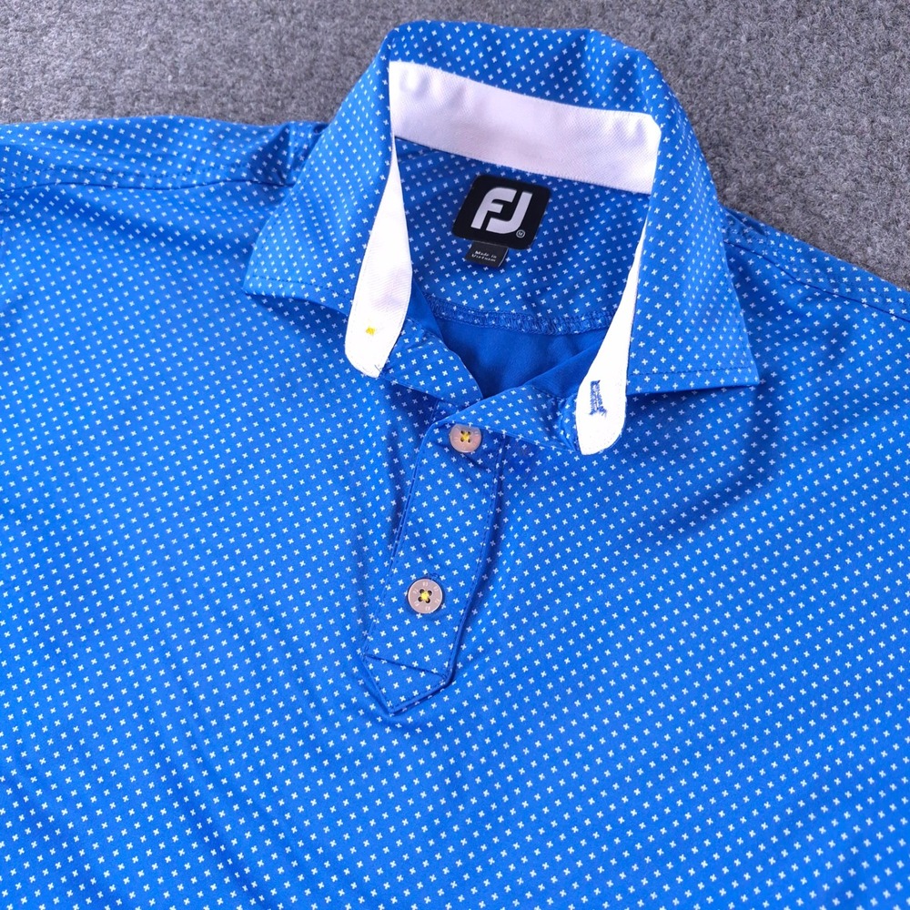 FootJoy Mens ProDry Golf Polo Shirt Blue White Cross Print Size M 1144509